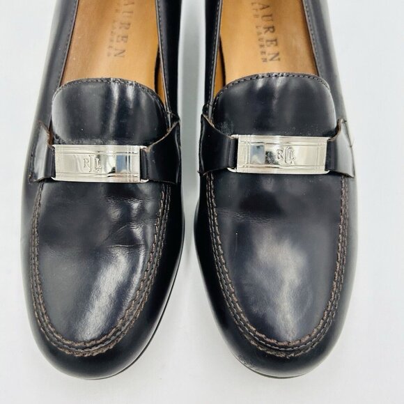 Lauren Ralph Lauren LRL 6.5B Dark Brown Leather Loafers Slip-on Silver Buckle - Picture 4 of 13